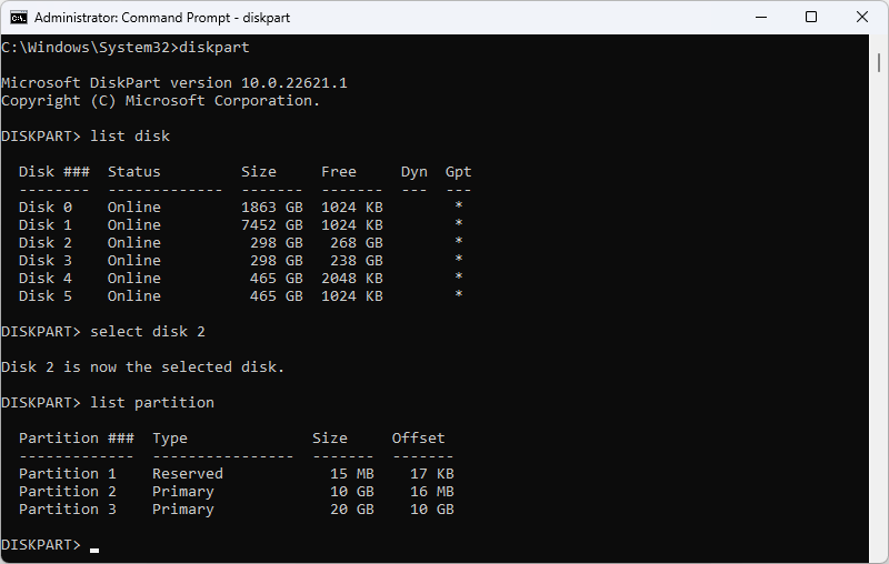 Use Command Prompt to recover partition